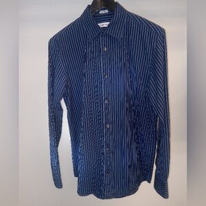 Calvin Klein Navy Blue Pinstripe Button-Up Dress Shirt